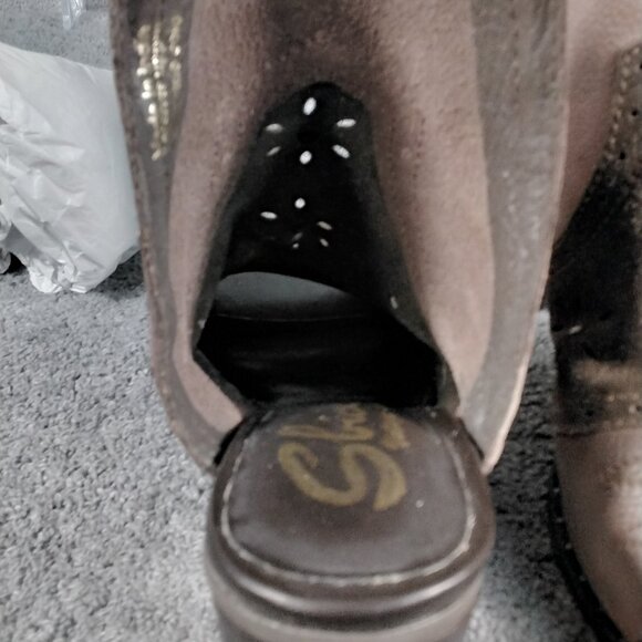 Sbicca Western Peep Toe Heels Size 6 Brown Suede Leather Studded Boho Sandal Nib - Picture 9 of 14